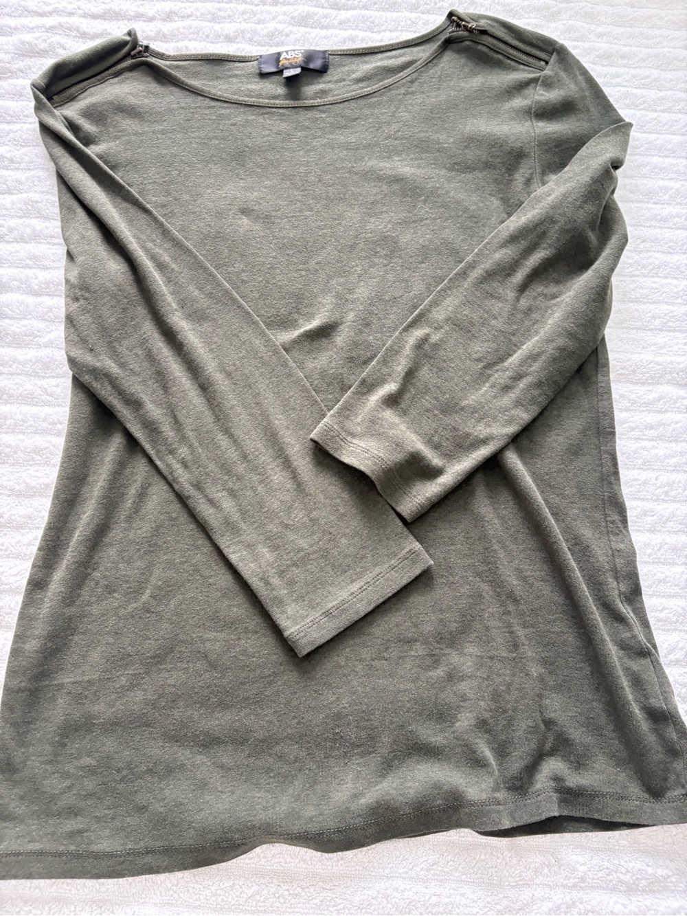 ABS by Allen Schwartz Forest Night Olive Green Zip Shoulder Top L - Picture 6 of 11